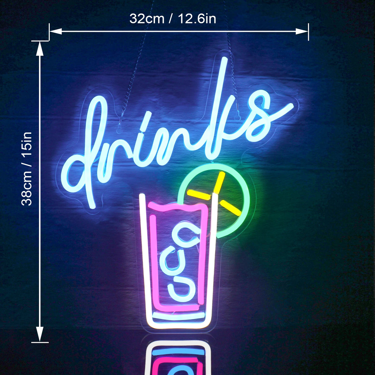 drinks – Copo com palhinha e rodela de citrino – reclame luminoso em néon LED (5 V USB)