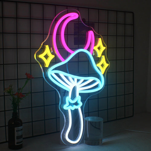 Estrela, lua e cogumelo – letreiro de néon LED (5 V USB)