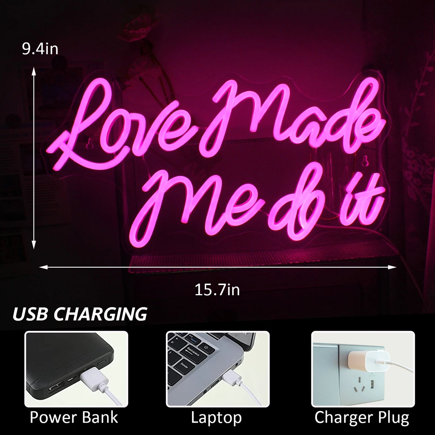 Letreiro de LED "O Amor Me Fez Fazer Isso" 5V USB - Econômico