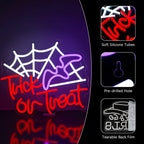 Trick or Treat – Teia de aranha e chapéu de bruxa – letreiro de néon LED (5 V USB)