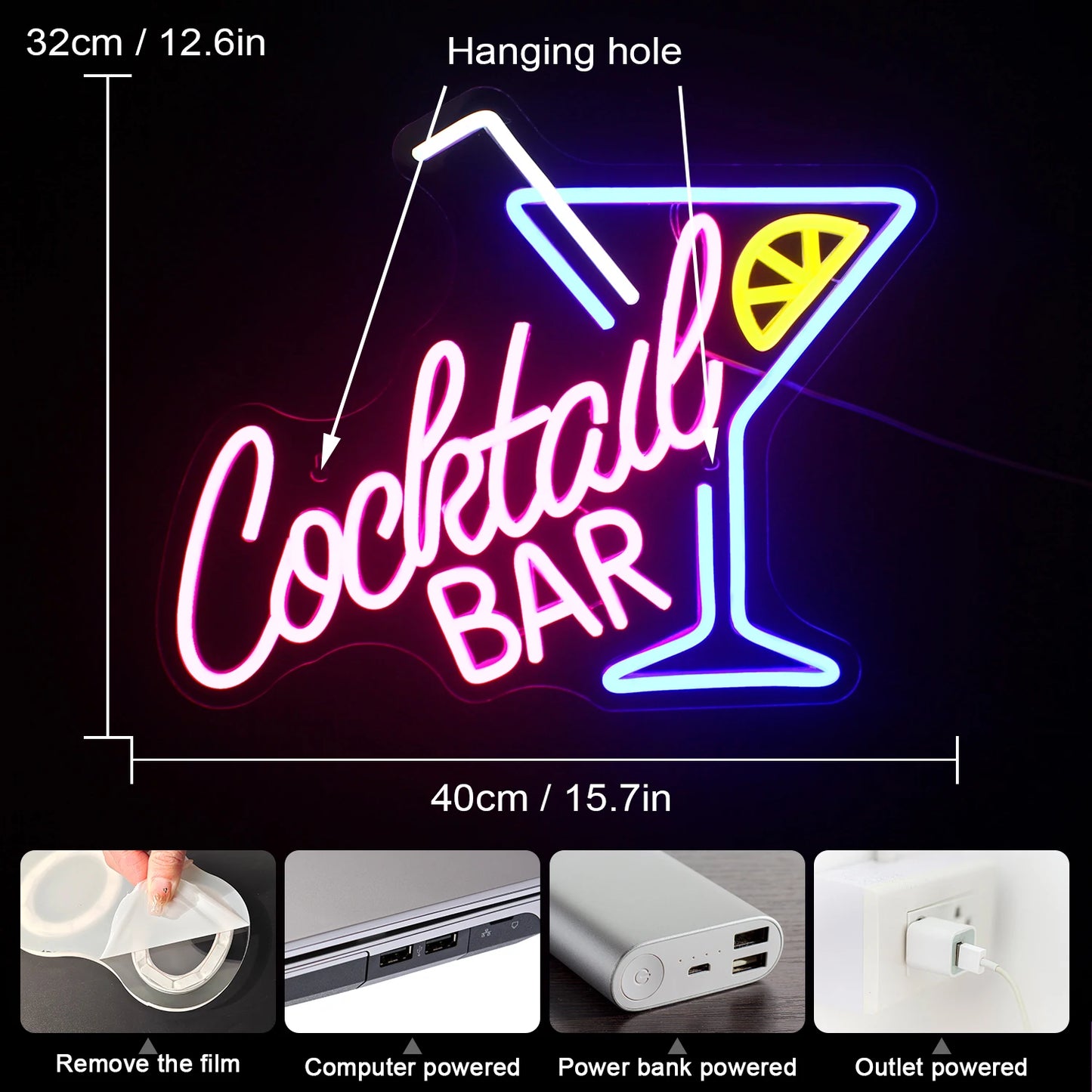 Cocktail Bar 5V USB LED Neon Sign - Budget Friendly