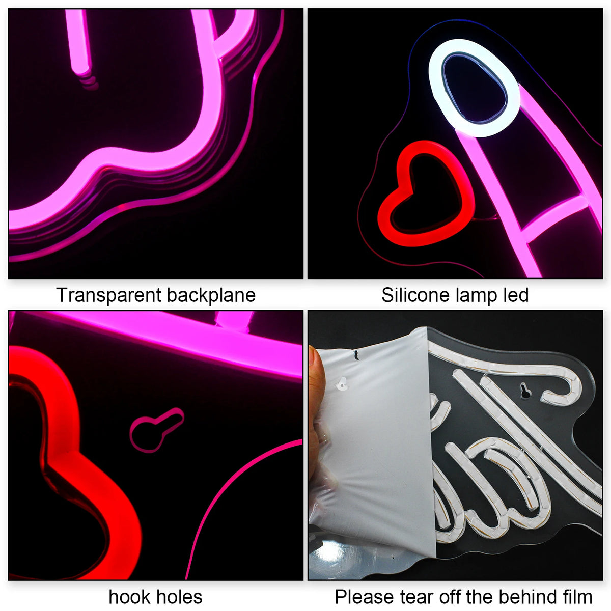 Dedo médio levantado com dois corações – letreiro de néon LED (5 V USB)
