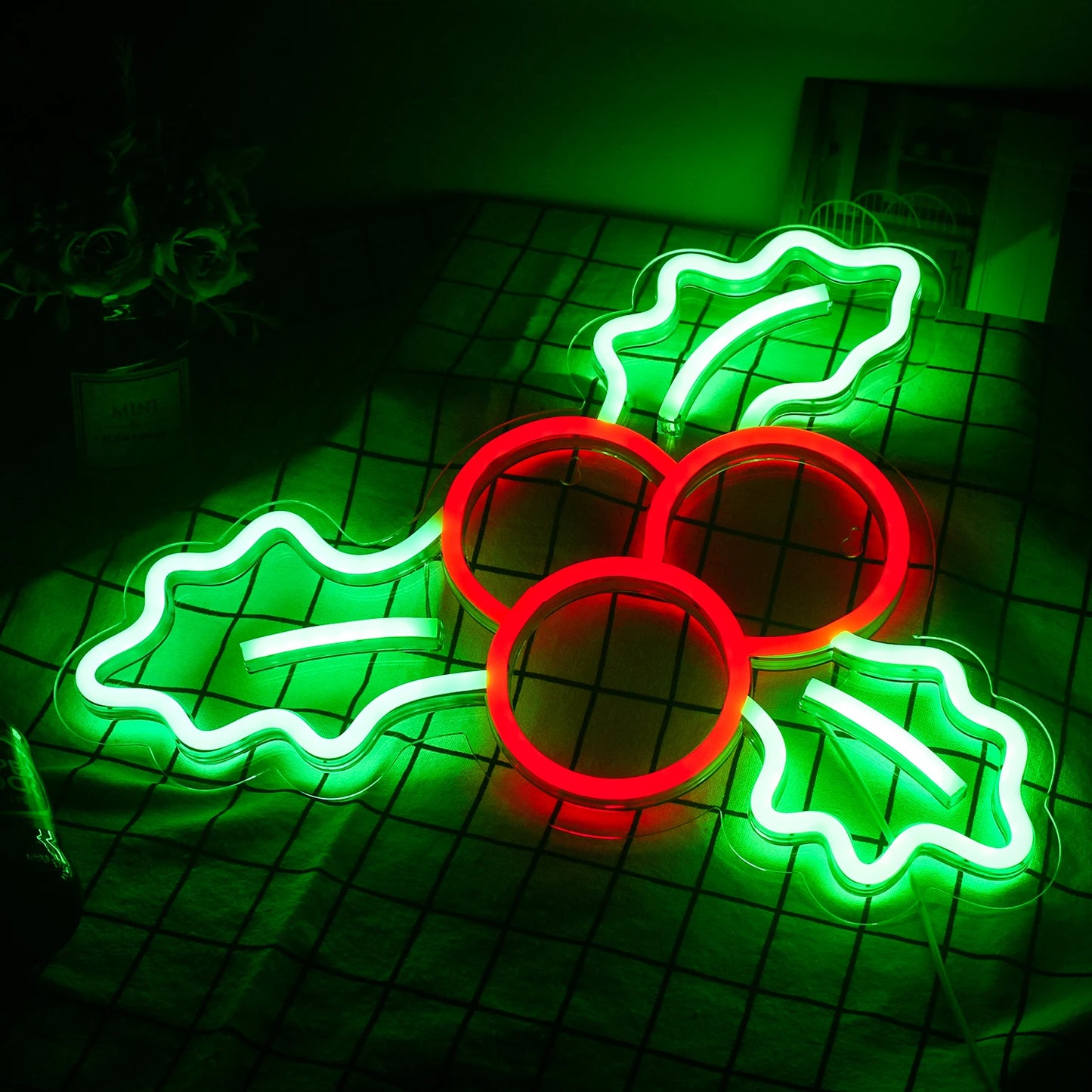 Decoração de Natal com Frutas de Azevinho 5V USB Letreiro de LED - Econômico