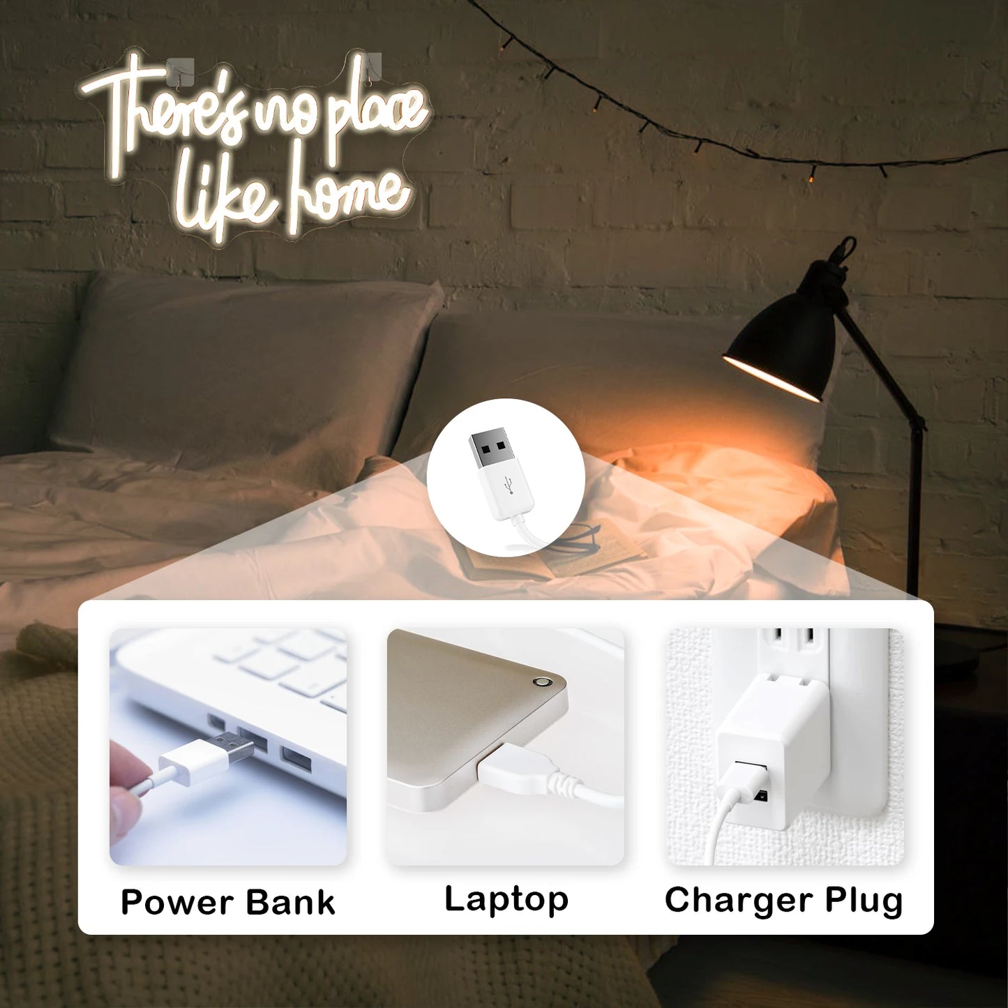 Não Há Lugar Como o Lar Letreiro de LED 5V USB - Econômico