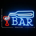 BAR – Garrafa a servir vinho num copo – reclame luminoso em néon LED (5 V USB)