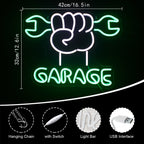 GARAGE – Mão com chave de porcas – letreiro de néon LED (5 V USB)