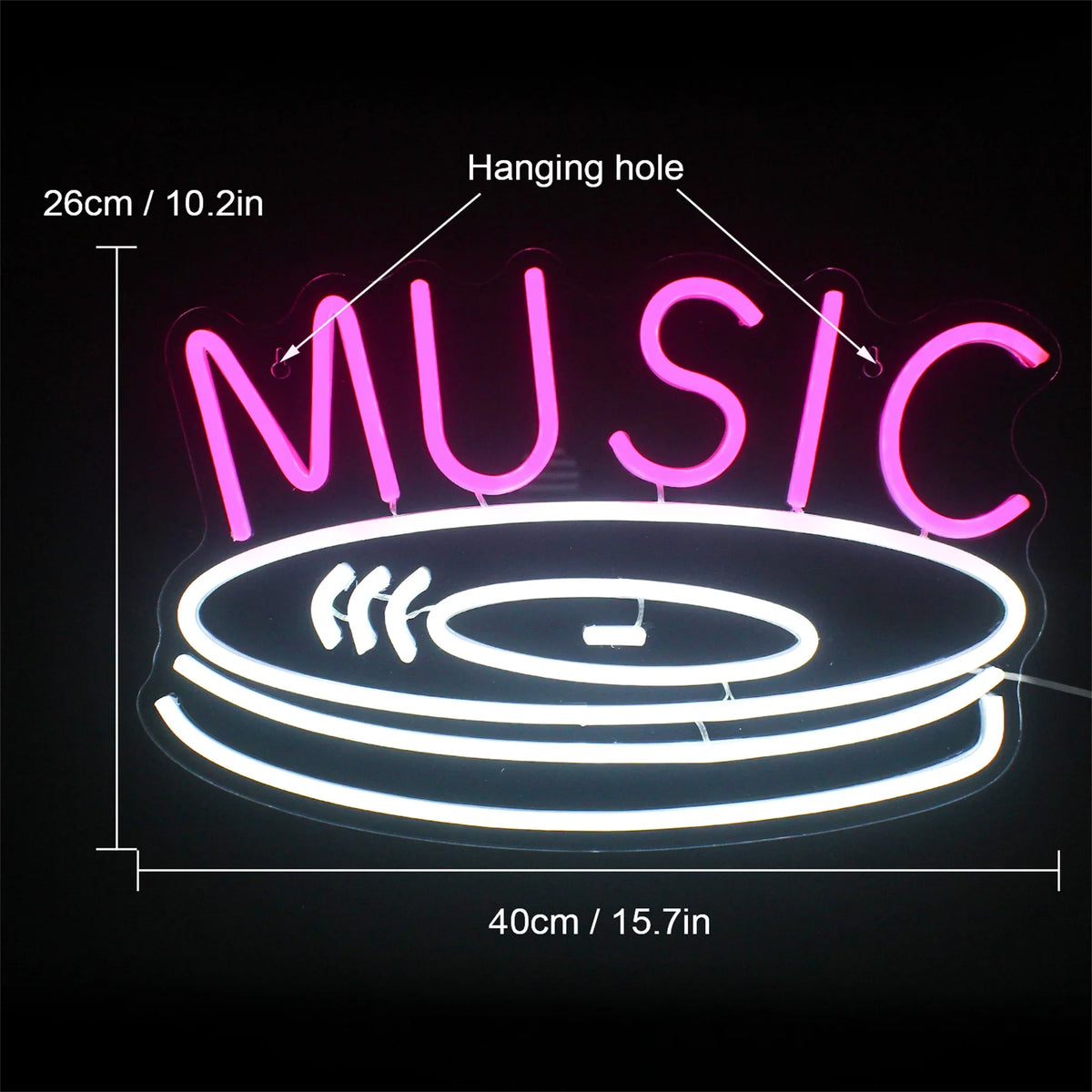 MUSIC – Disco de vinil – letreiro de néon LED (5 V USB)