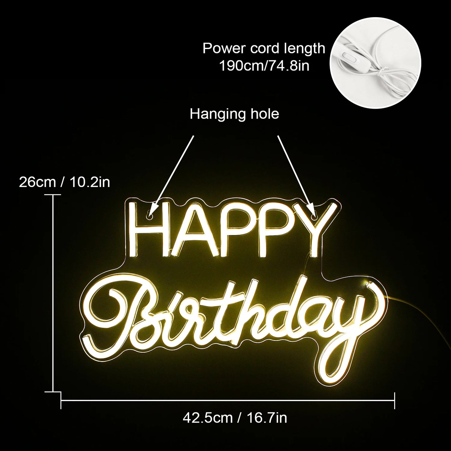 Letreiro de LED "Feliz Aniversário" USB 5V - Econômico