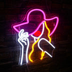 Mulher com chapéu de cowboy – letreiro de néon LED (5 V USB)