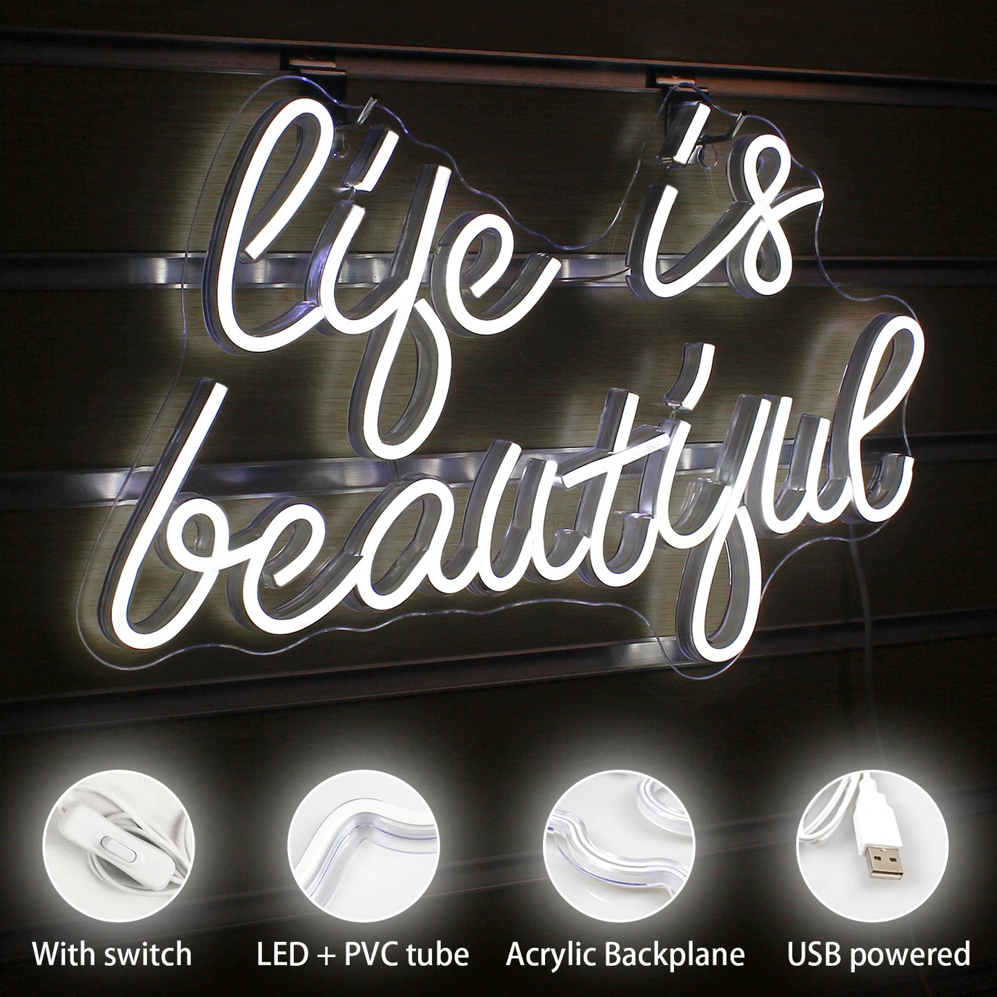 Letreiro de LED "A Vida é Bela" 5V USB - Econômico