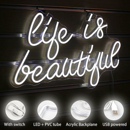 Letreiro de LED "A Vida é Bela" 5V USB - Econômico