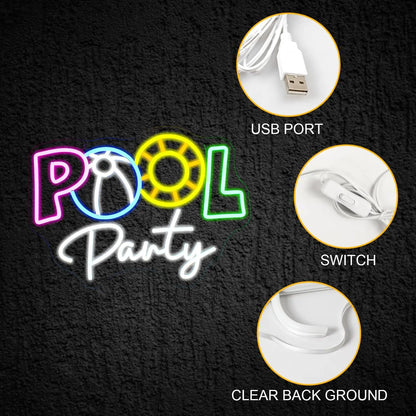 Pool Party 5V USB LED Neon Sign - Budget Friendly