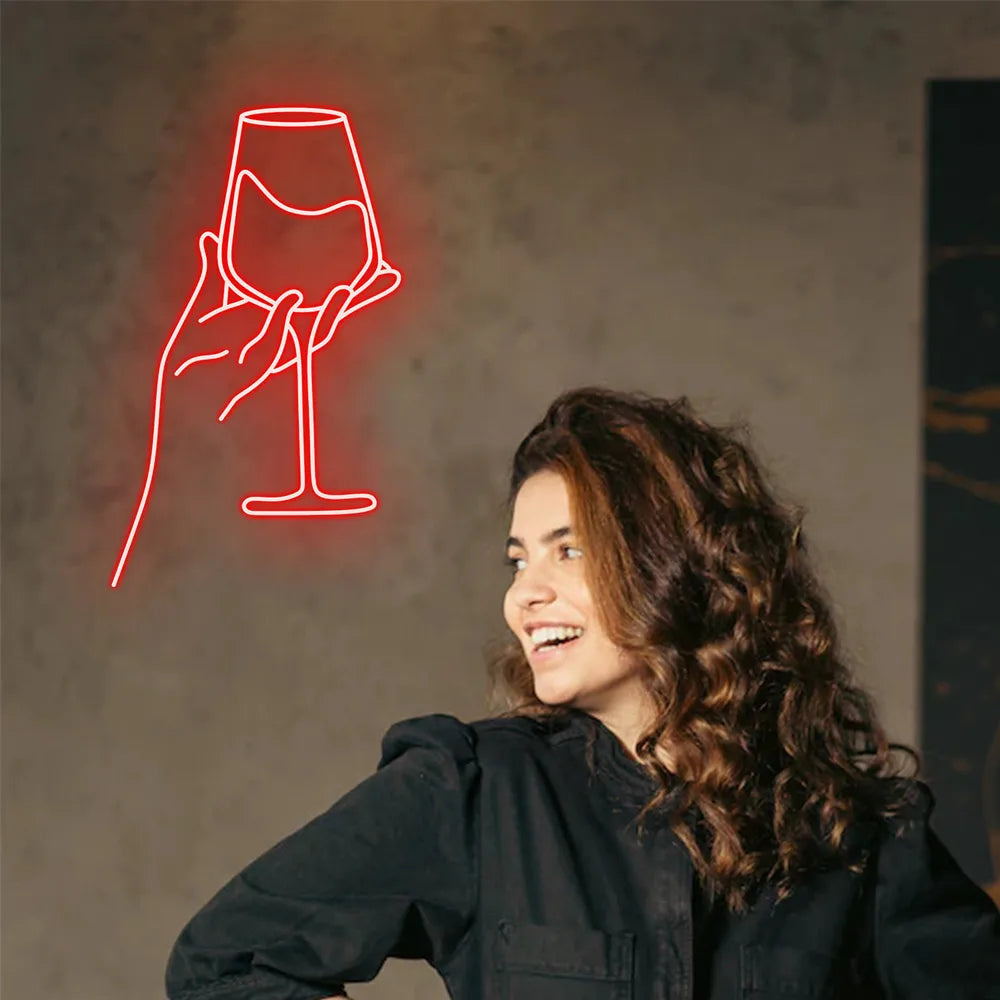 Taça de Vinho Tinto 5V USB Letreiro de LED - Econômico
