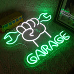 GARAGE – Mão com chave de porcas – letreiro de néon LED (5 V USB)