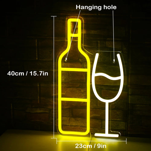 Garrafa de vinho e copo – reclame luminoso em néon LED (5 V USB)