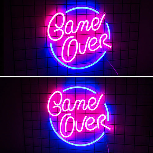 Game Over – Moldura circular – letreiro de néon LED (5 V USB)