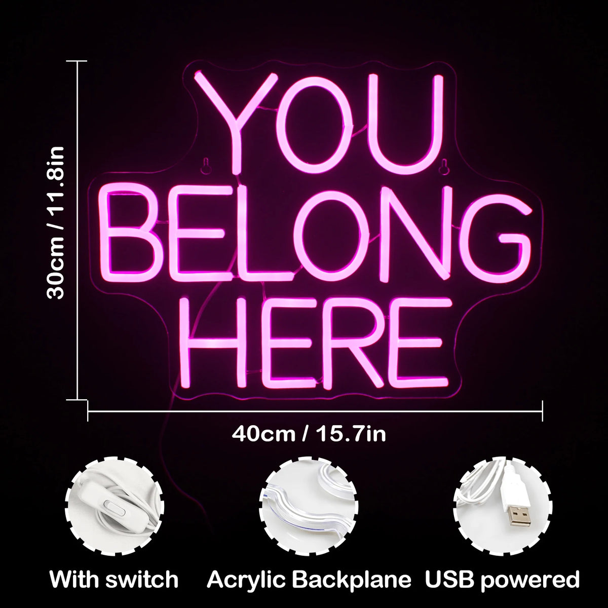 Letreiro de LED USB 5V "You Belong Here" - Econômico