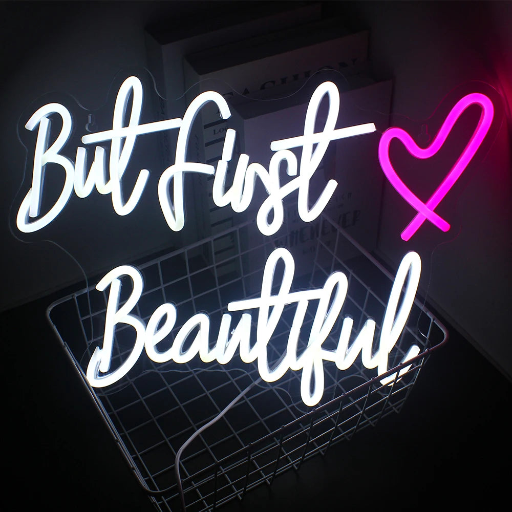 Primeiro, Beleza - Letreiro Luminoso de LED USB 5V - Econômico