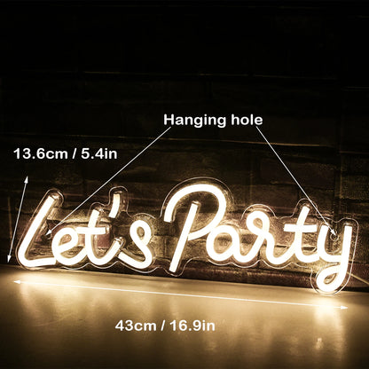 Letreiro de LED "Let's Party" 5V USB - Econômico