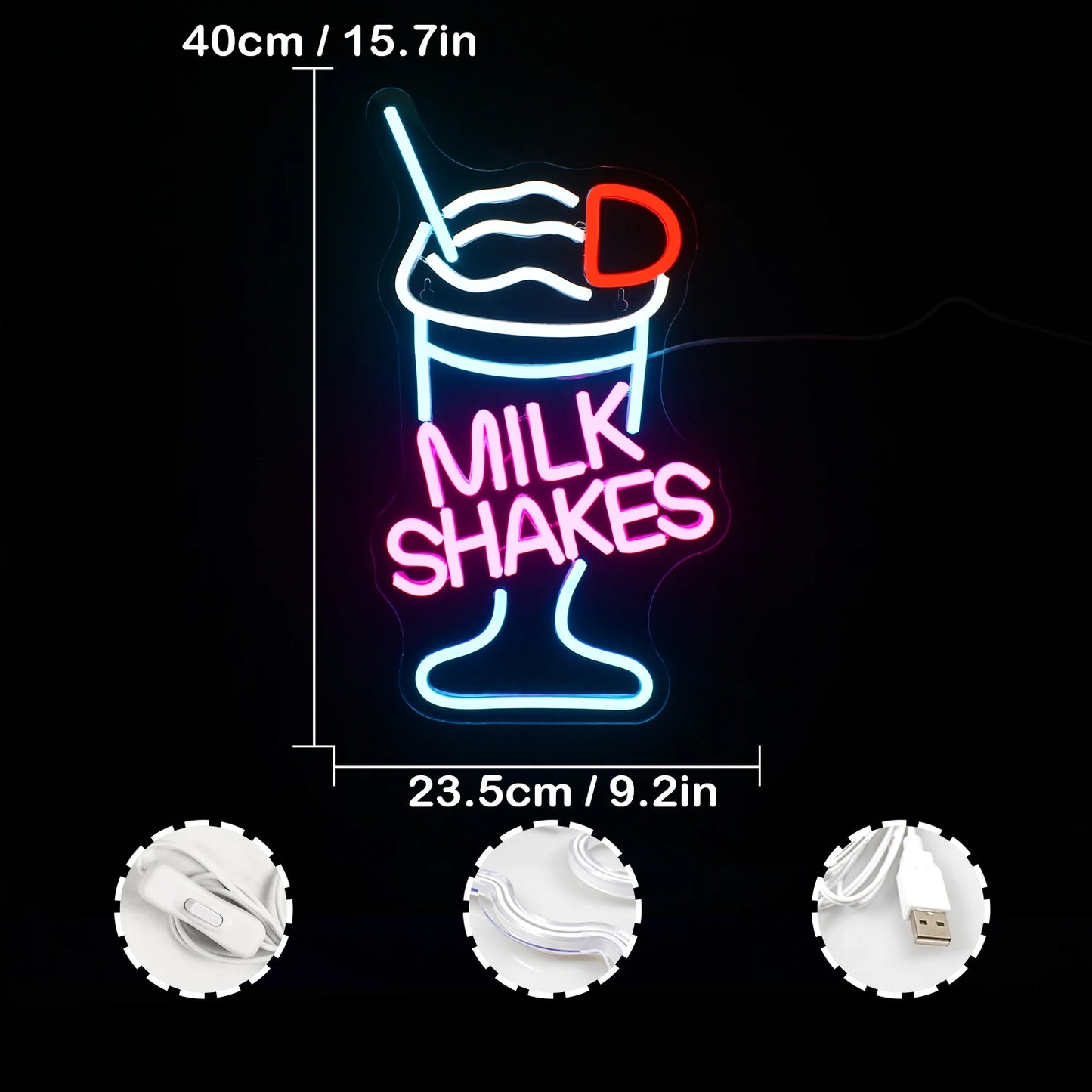 Letreiro de LED 5V USB para Milkshakes - Econômico