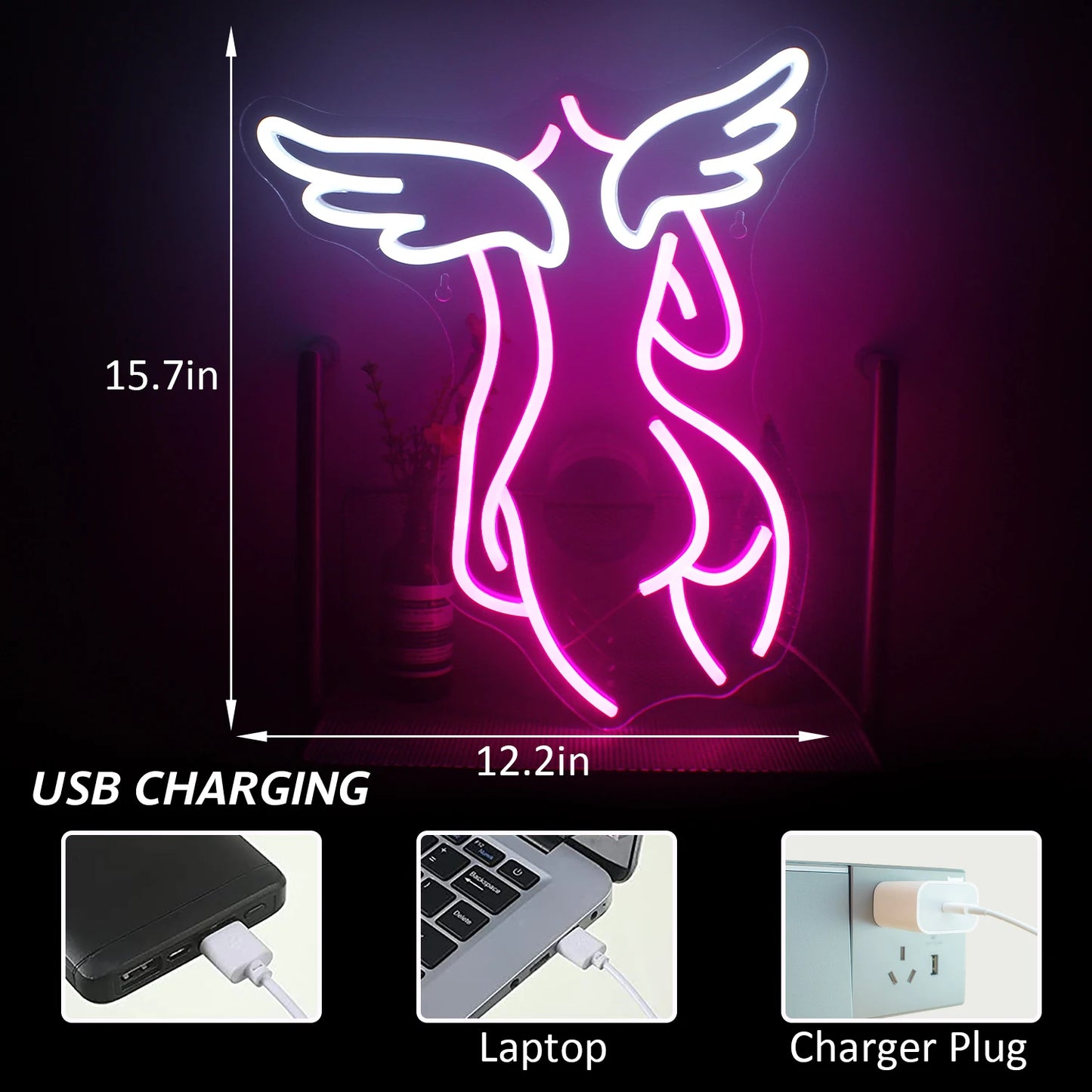 Letreiro de LED USB 5V Angel - Econômico