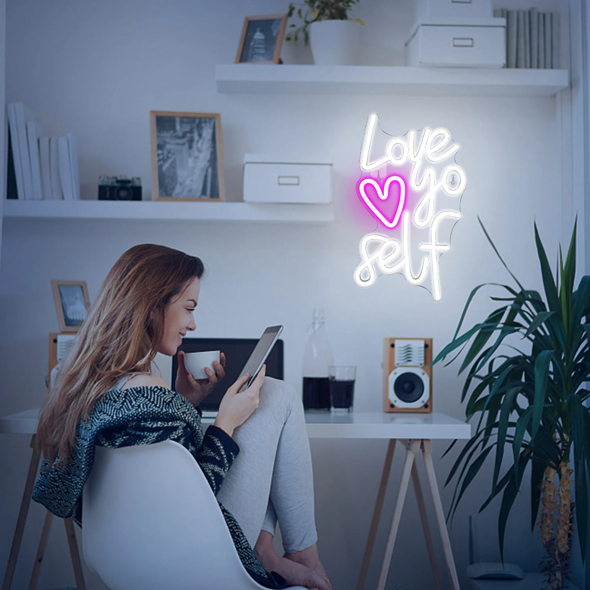Love yo self – Coração – letreiro de néon LED (5 V USB)