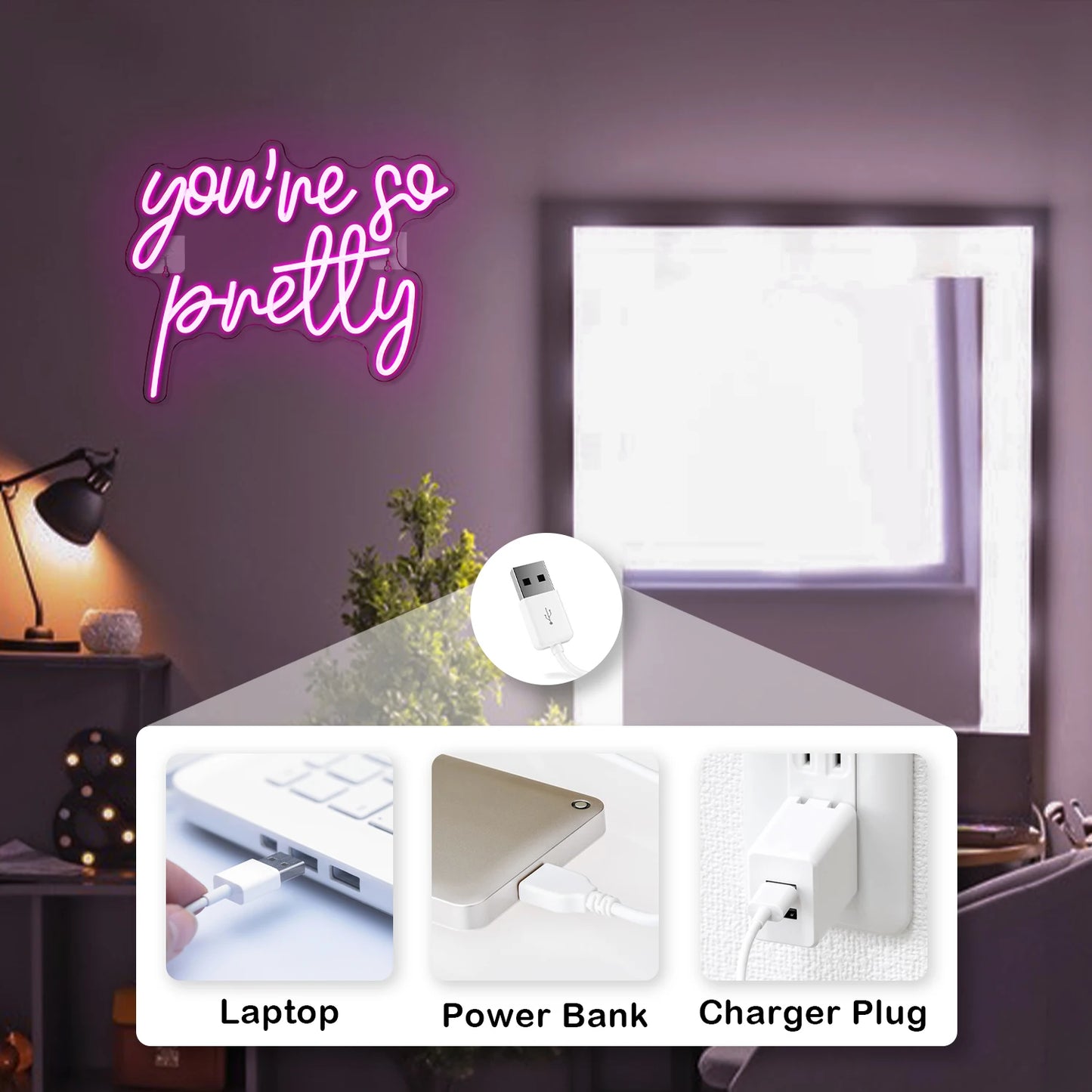 Você é tão linda 5V USB Letras de LED - Econômico