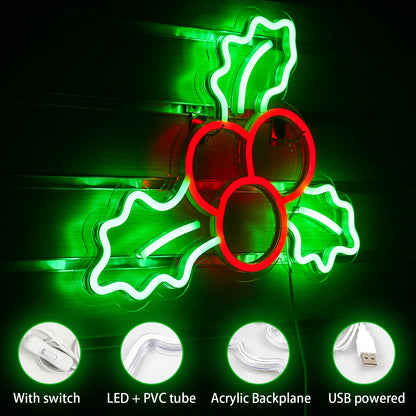 Decoração de Natal com Frutas de Azevinho 5V USB Letreiro de LED - Econômico