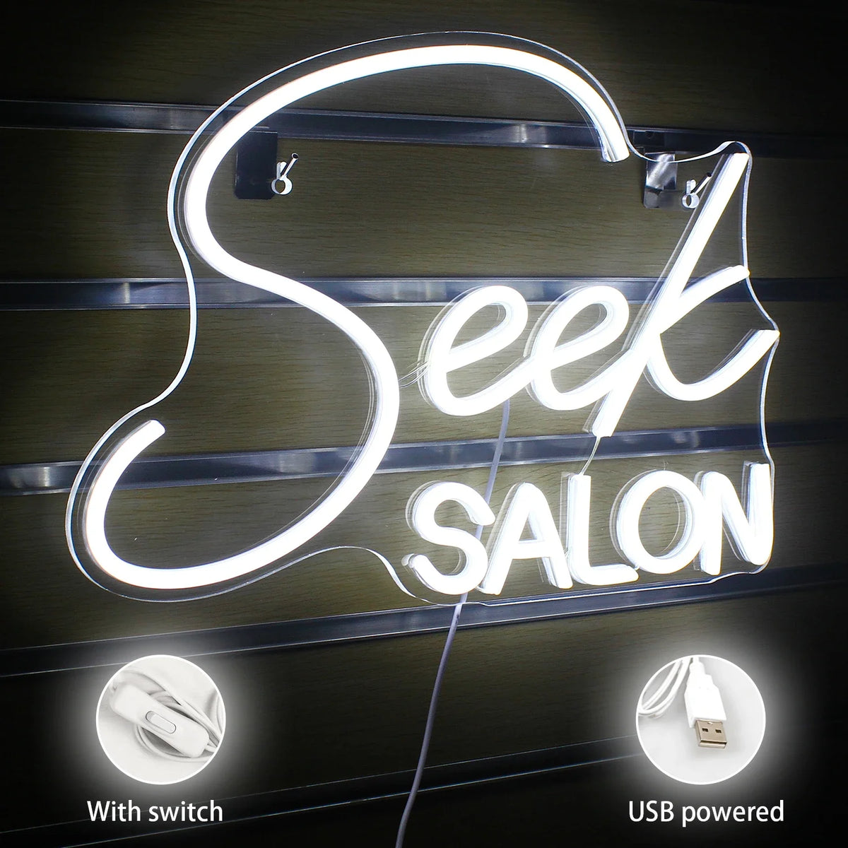 Seek SALON – reclame luminoso em néon LED (5 V USB)