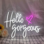 Hello Gorgeous – Coração – reclame luminoso em néon LED (5 V USB)