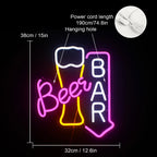 Beer BAR – Copo de cerveja e seta para baixo – reclame luminoso em néon LED (5 V USB)