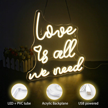 Letreiro de LED USB 5V "O Amor é Tudo Que Precisamos" - Econômico