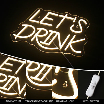 Letreiro de LED "Let's Drink" USB 5V - Econômico