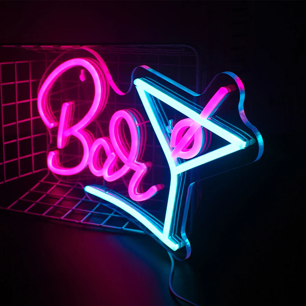 Bar – Copo de cocktail – reclame luminoso em néon LED (5 V USB)