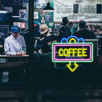 COFFEE – Moldura retangular e seta para baixo – reclame luminoso em néon LED (5 V USB)