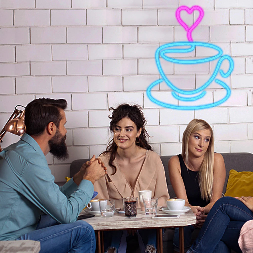 Coffee Cup Heart 5V USB LED Neon Sign - Budget Friendly