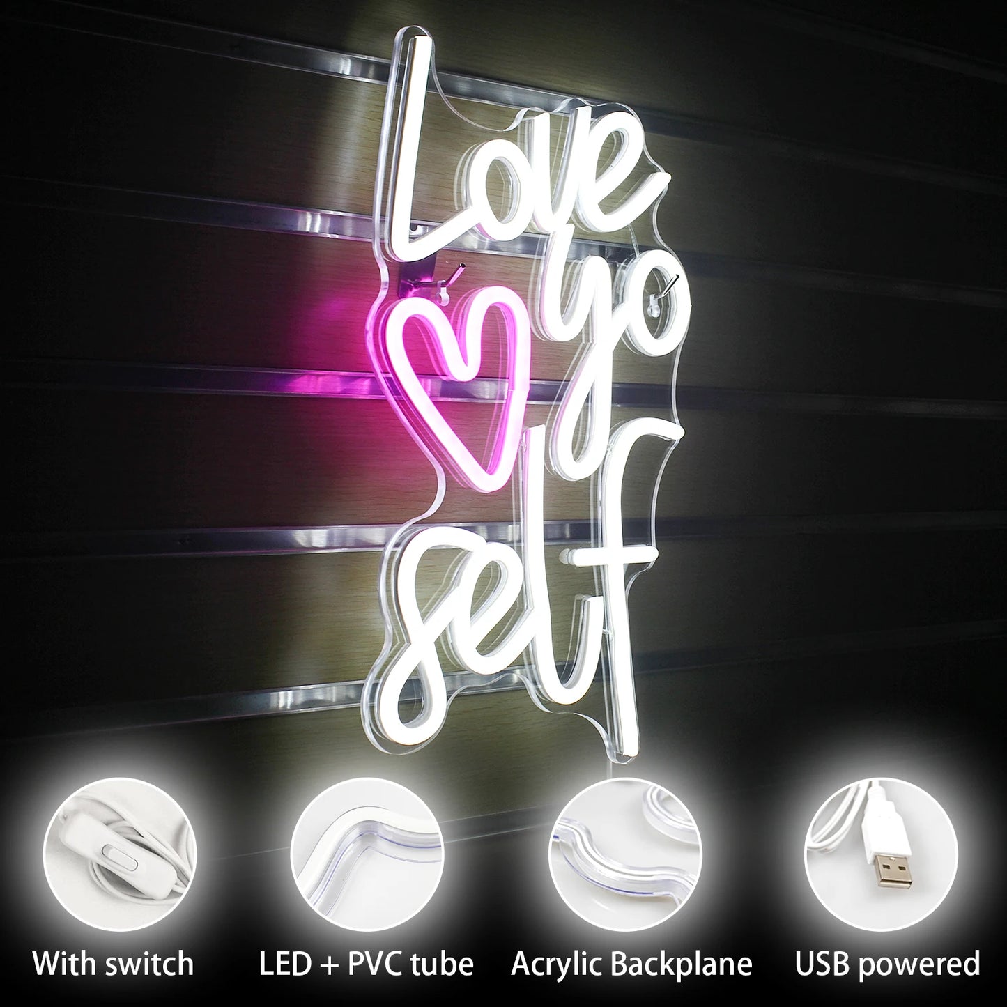 Letreiro de LED 5V USB "Ame-se" - Econômico