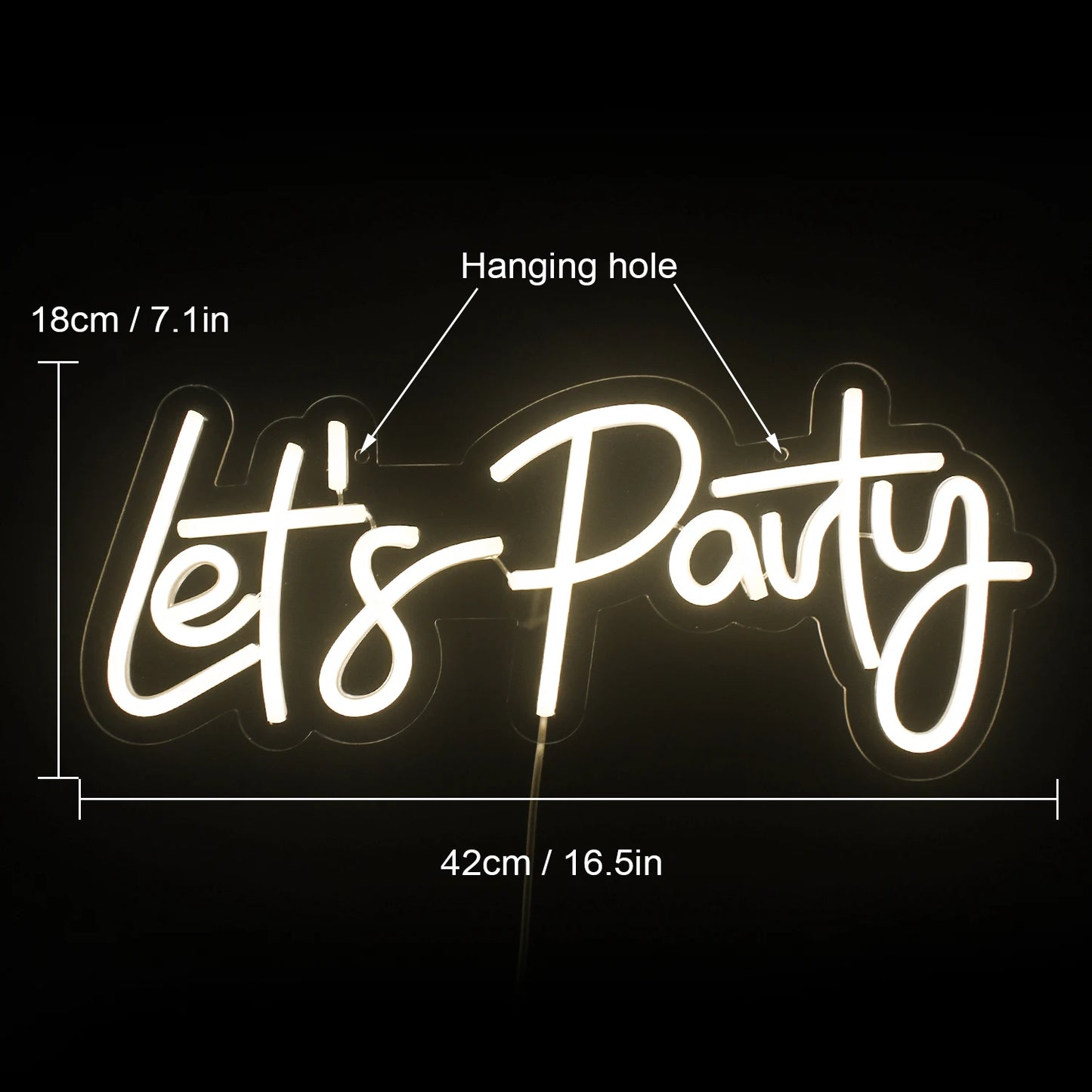 Letreiro de LED "Let's Party" 5V USB - Econômico
