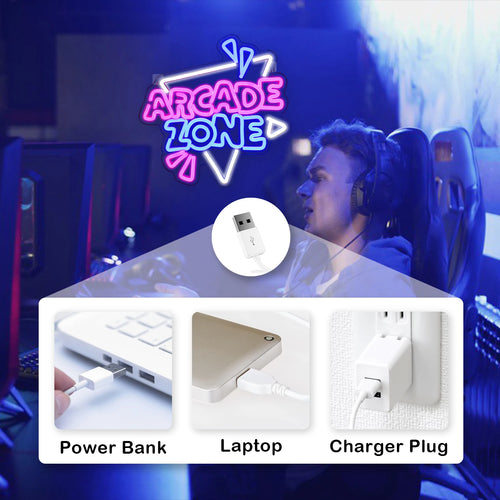Arcade Zone – Moldura triangular e raios – letreiro de néon LED (5 V USB)