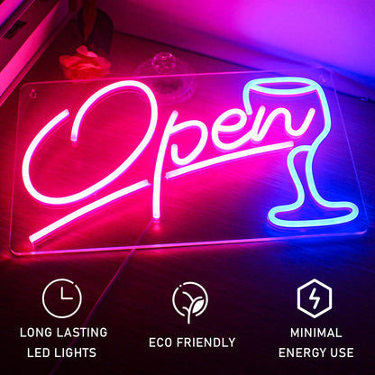 Open Wine Glass 5V USB LED Neon Sign - Budget Friendly