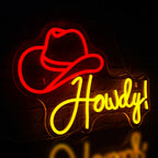 Howdy! – Chapéu de cowboy – letreiro de néon LED (5 V USB)