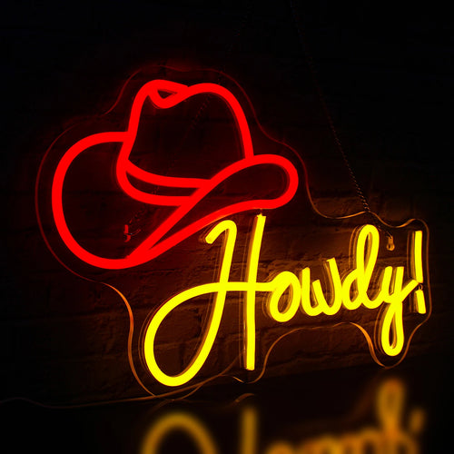 Howdy! – Chapéu de cowboy – letreiro de néon LED (5 V USB)