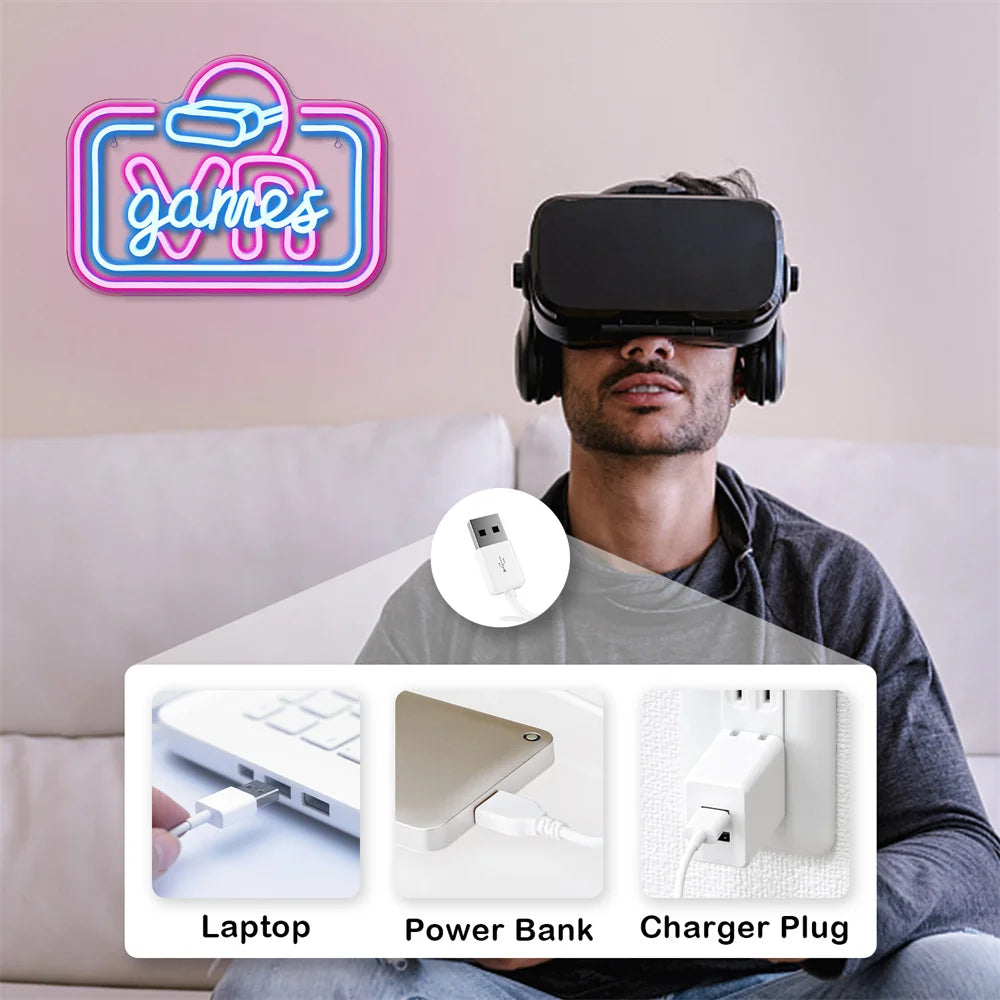 VR games – Óculos de realidade virtual – letreiro de néon LED (5 V USB)