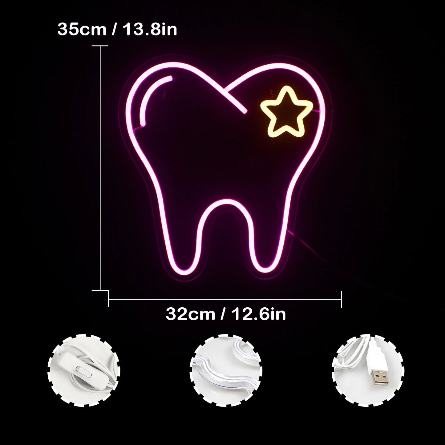 Pink Tooth 5V USB LED Neon Sign - Budget Friendly