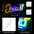 Juice – Copo de sumo e rodela de citrino – reclame luminoso em néon LED (5 V USB)