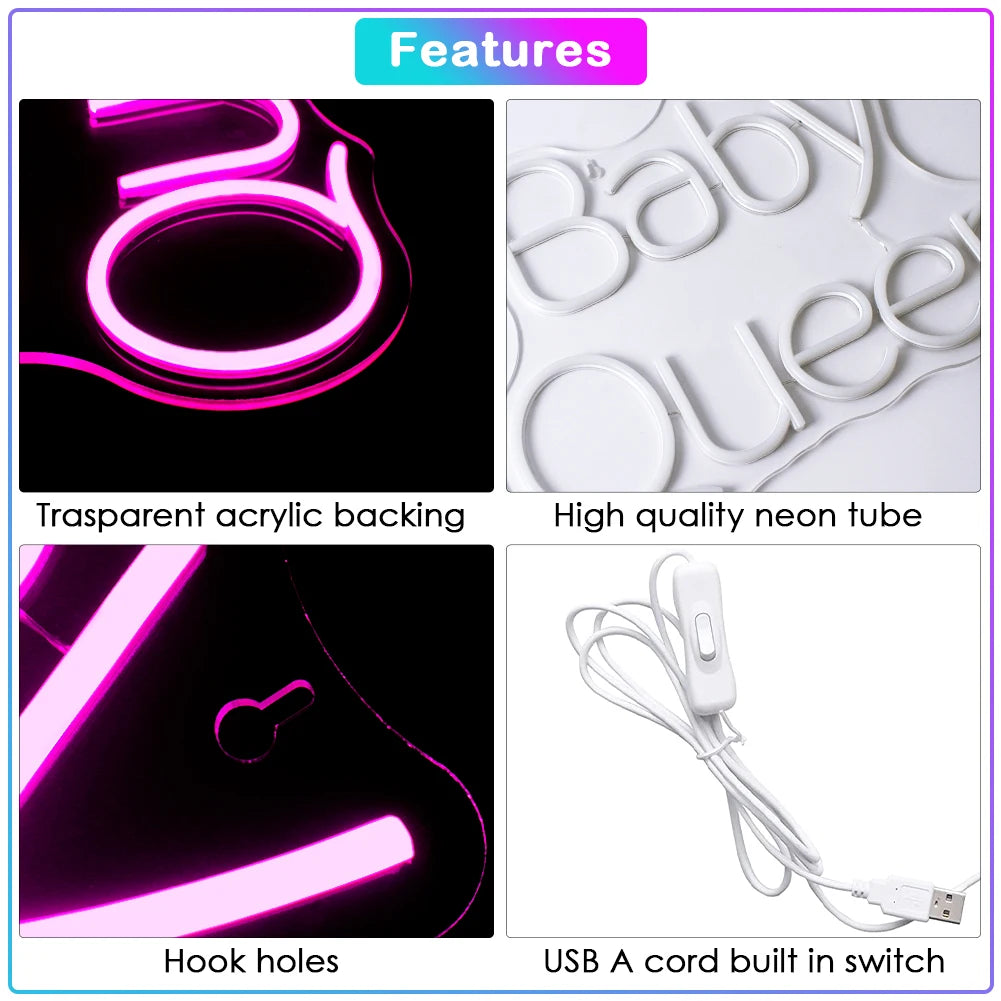 Baby Queen 5V USB LED Neon Sign - Budget Friendly