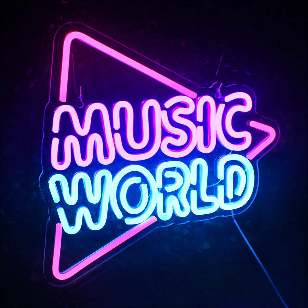 MUSIC WORLD – Triângulo – letreiro de néon LED (5 V USB)