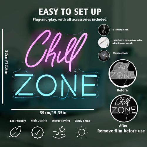 Chill Zone – letreiro de néon LED (5 V USB)