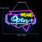 WE ARE Open + – Moldura geométrica – reclame luminoso em néon LED (5 V USB)