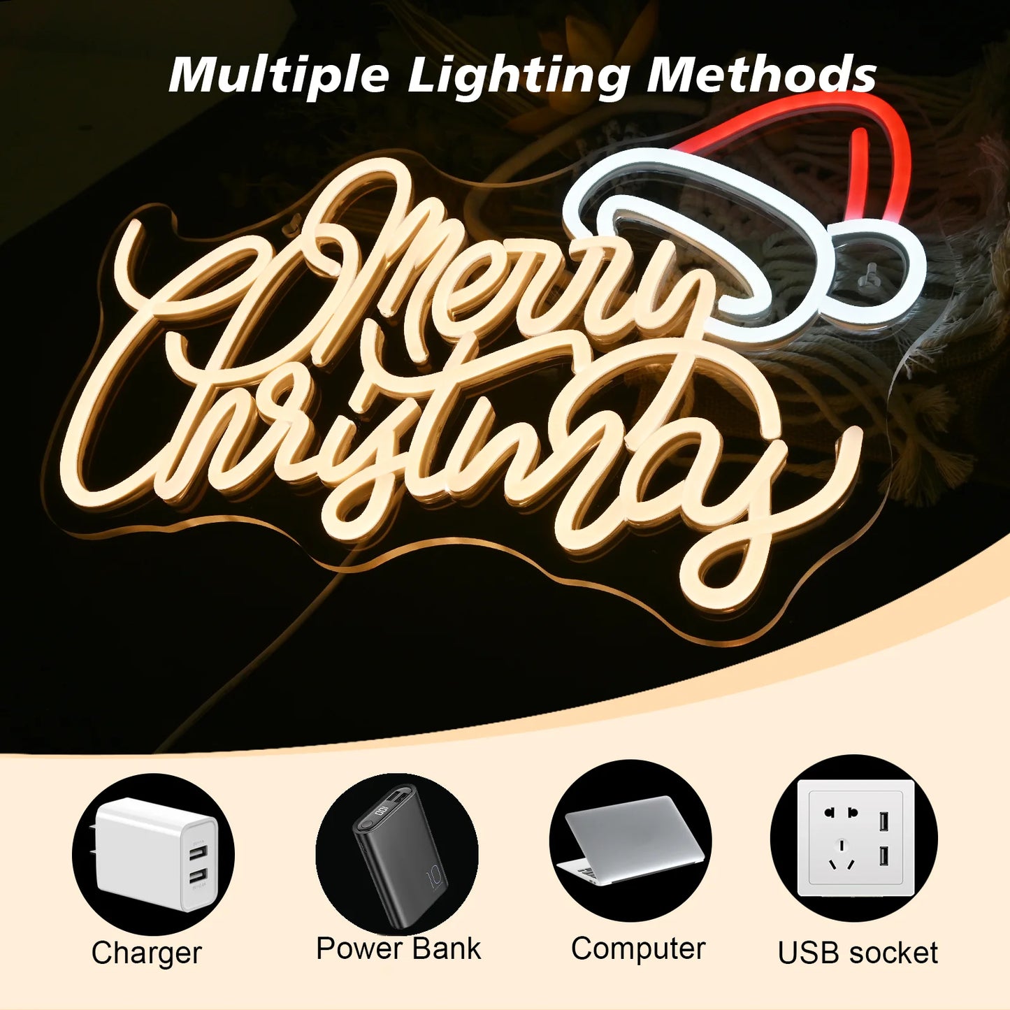 Warm Merry Christmas 5V USB LED Neon Sign - Budget Friendly